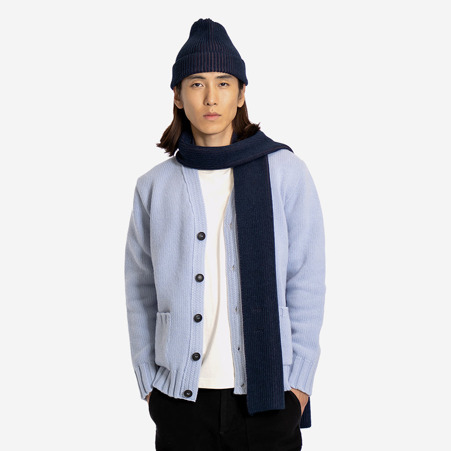 Ribbed Wool Cotton Knit Scarf - Purple Plumeria/Insignia Blue