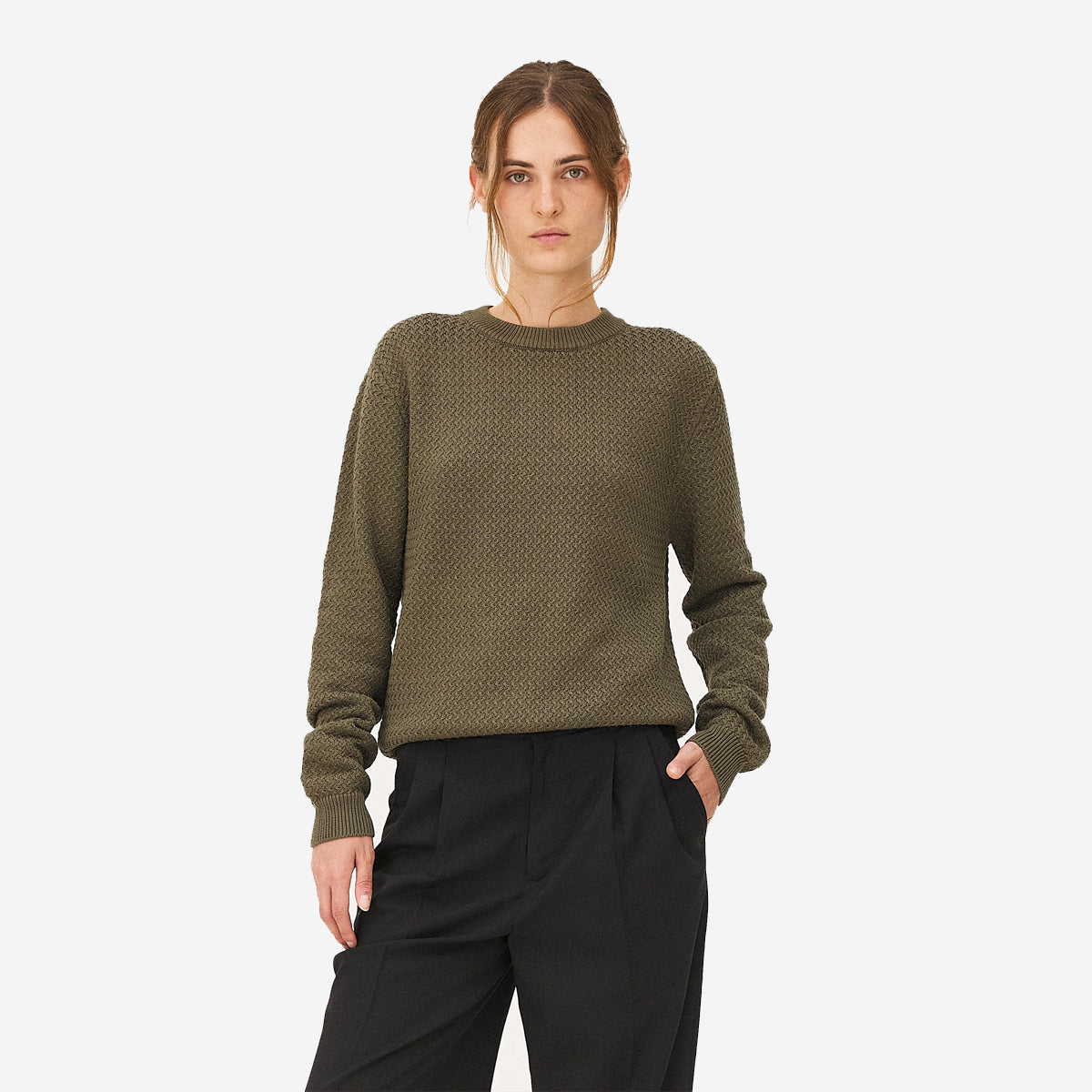 Roma Geo Knit Sweater - Khaki Olive