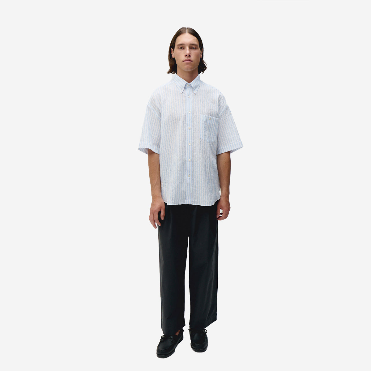Baggy Seersucker S/S Shirt - Sky Stripes