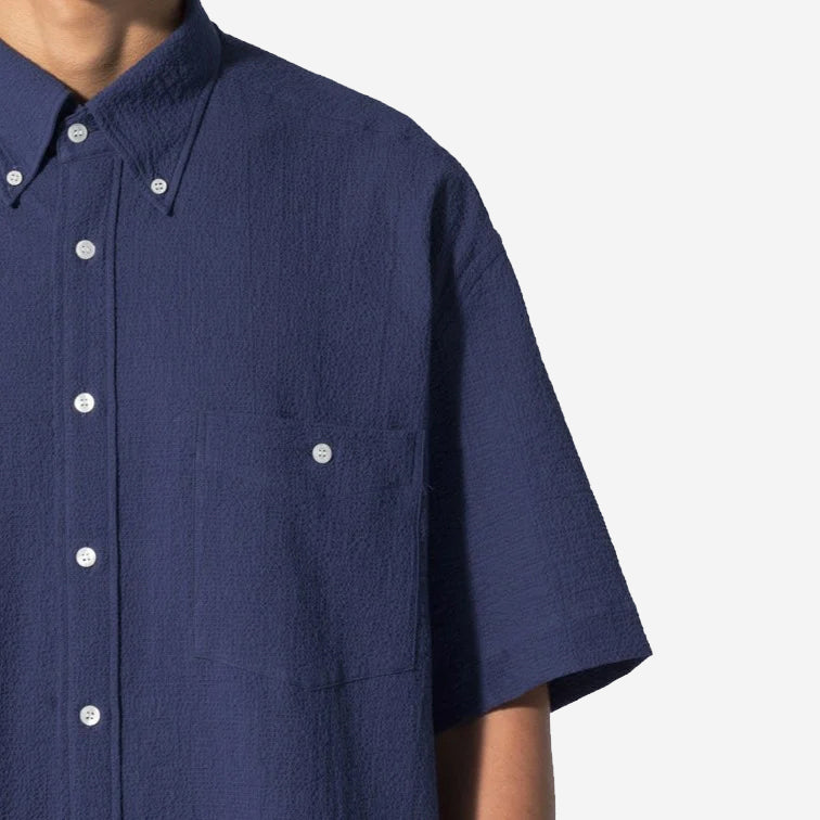 Baggy Seersucker S/S Shirt - Navy