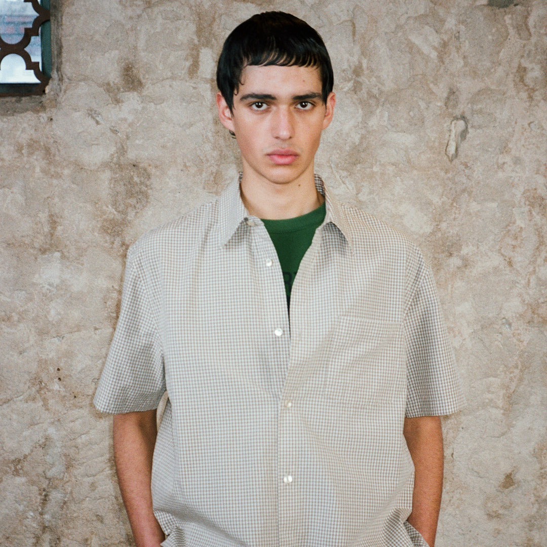 Stein Typewriter Cotton S/S Shirt - Beige Check