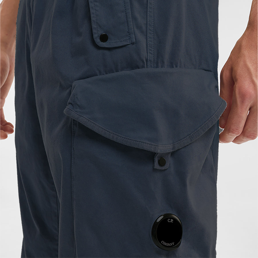 Stretch Sateen Lens Cargo Pants Loose Fit - Total Eclipse Navy