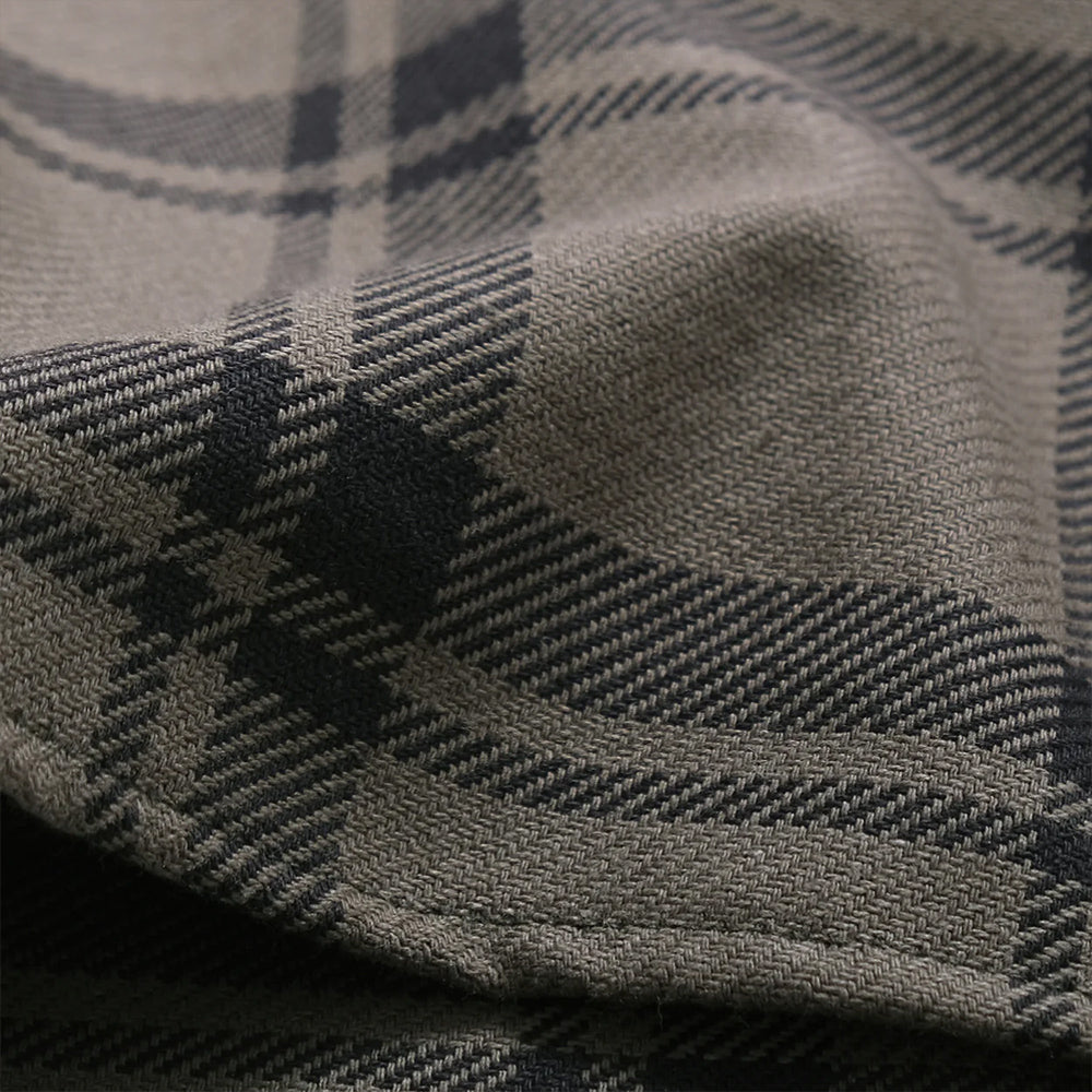 Twill Plaid Flannel Overshirt - Olive