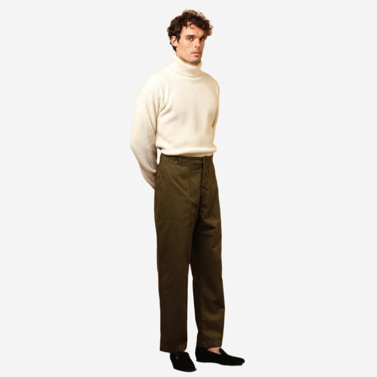 Texas Washed Herringbone Fatigue Pants - Olive Green