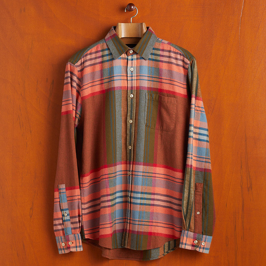 Verso Big Plaid Flannel Shirt - Olive/Pink