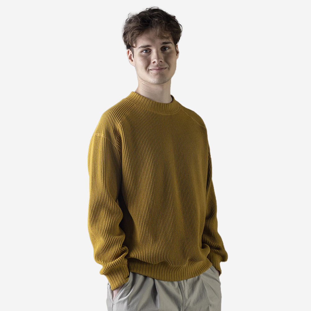 Big Waffle Mid-Neck Sweater - Mustard