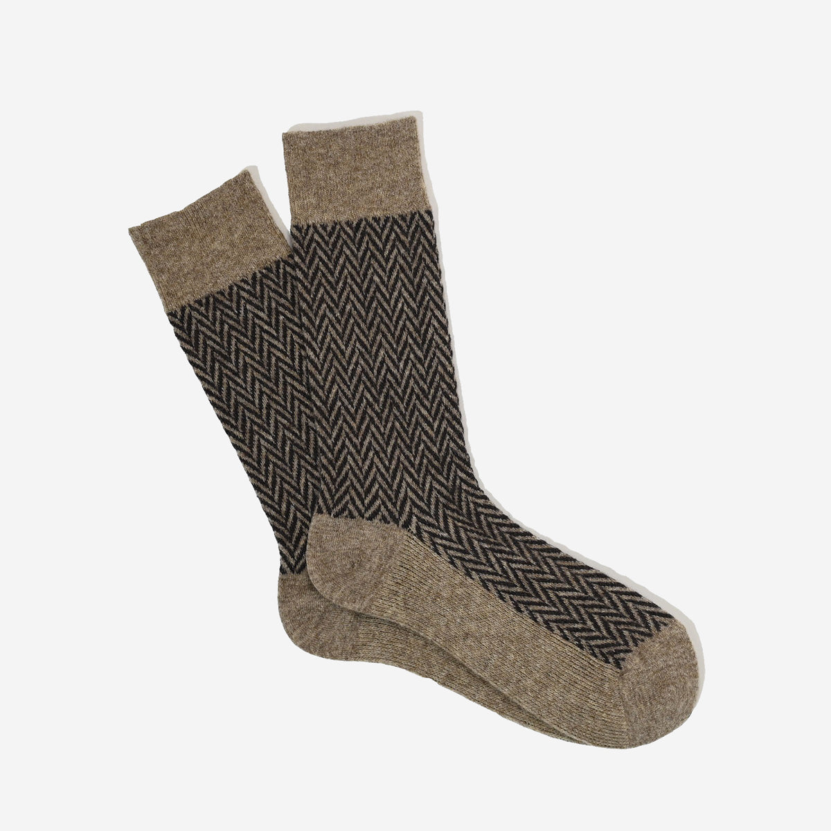 Wool Herringbone Crew Socks - Beige