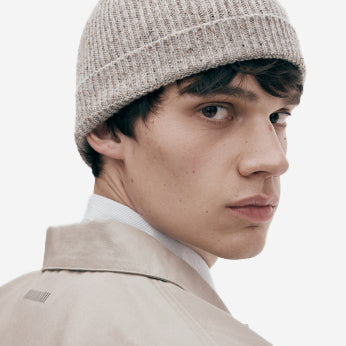 Merino Wool Silk Rib Beanie - Beige Mélange
