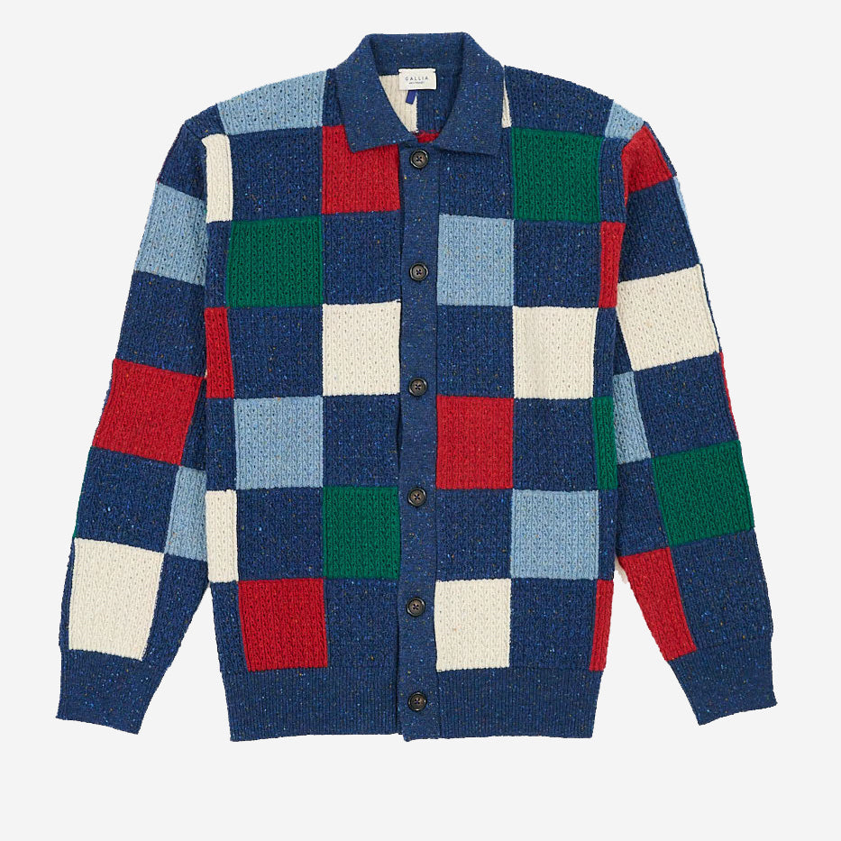 Zack Patch Donegal Merino Wool Cardigan - Blue Mix