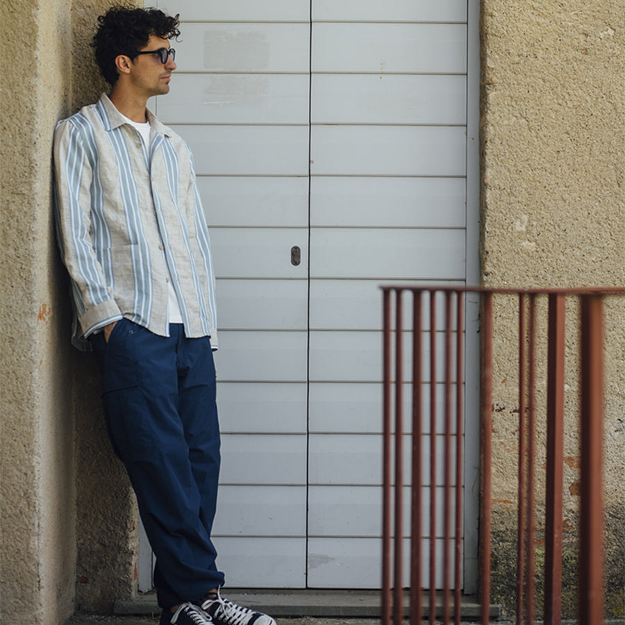 Hadley Linen Overshirt - Beige/Blue Stripe