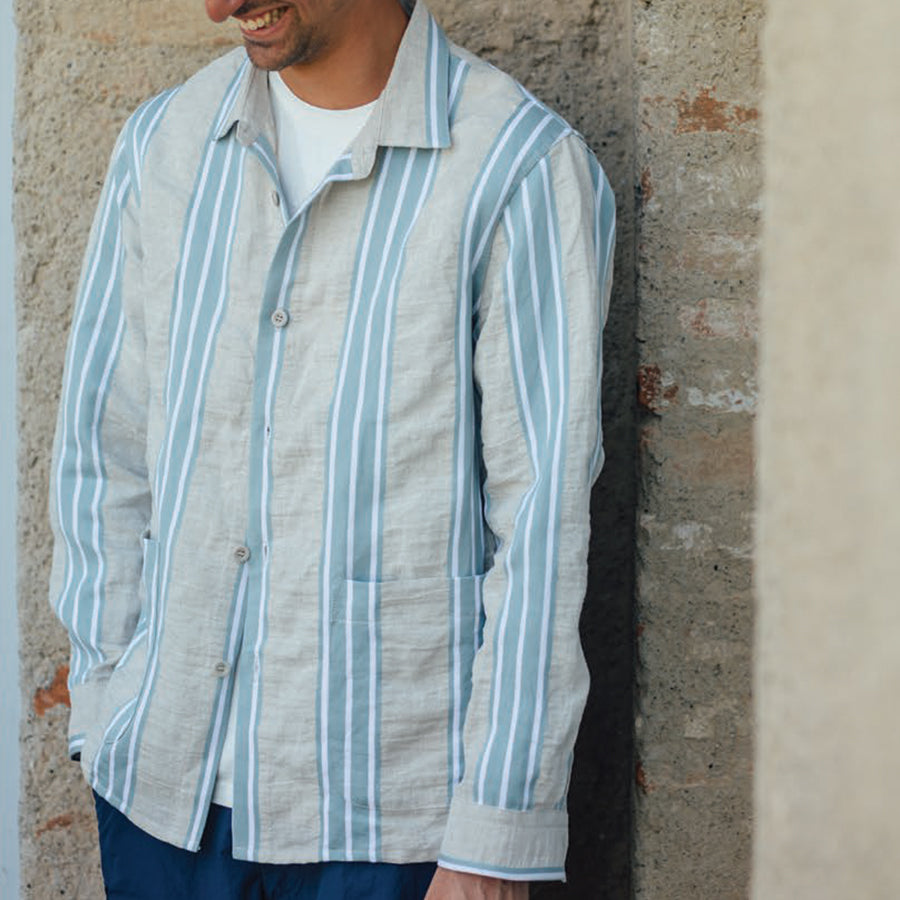 Hadley Linen Overshirt - Beige/Blue Stripe