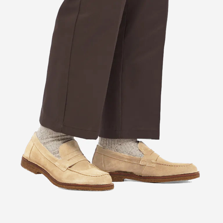 Mokaflex Suede Loafer Shoes - Ecru