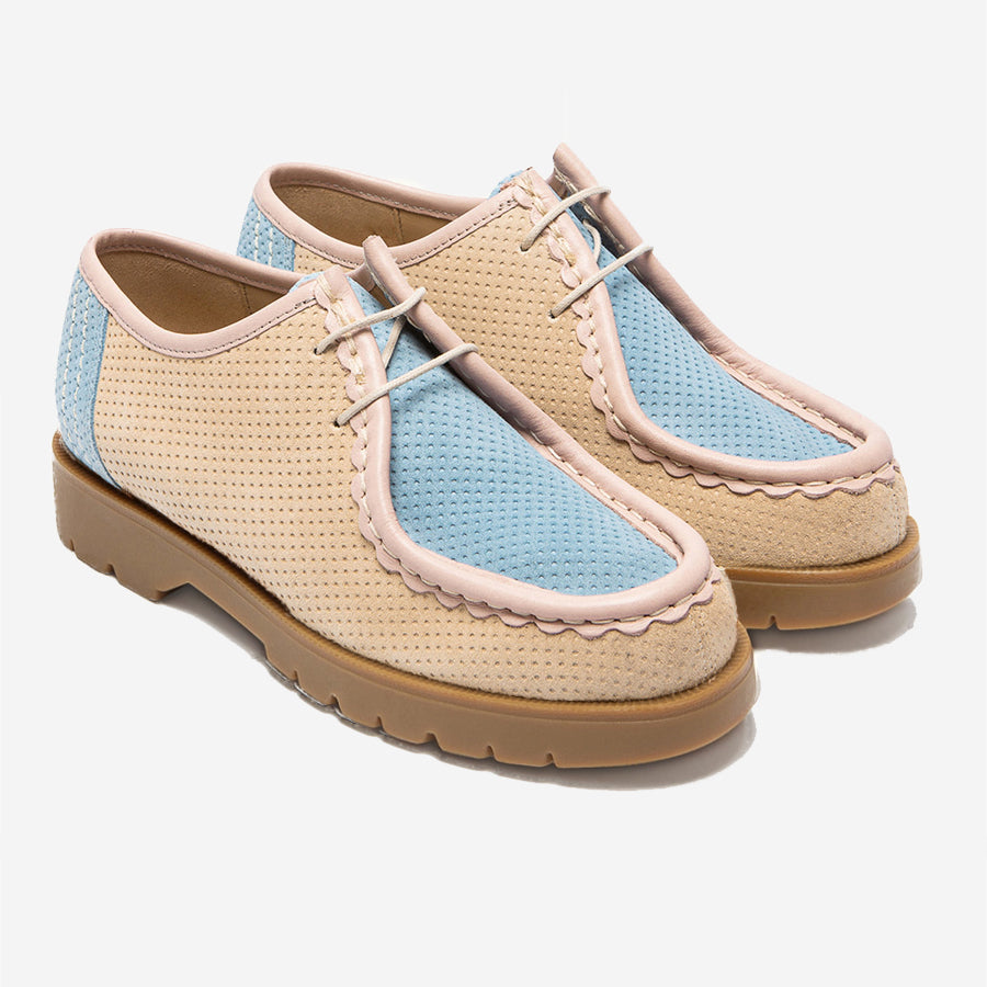 Padror V Dots Suede Tyrolean Shoes - Beige/Sky/Pink