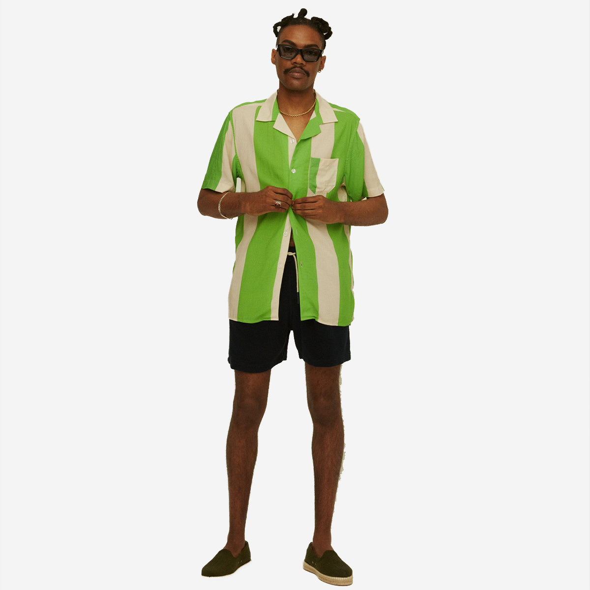 Viscose Vacation S/S Shirt - Emerald Stripe