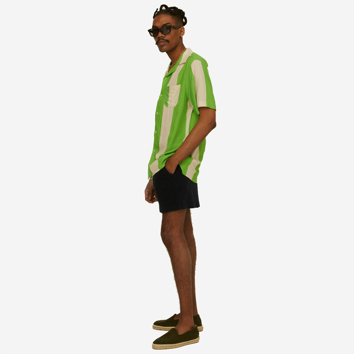 Viscose Vacation S/S Shirt - Emerald Stripe