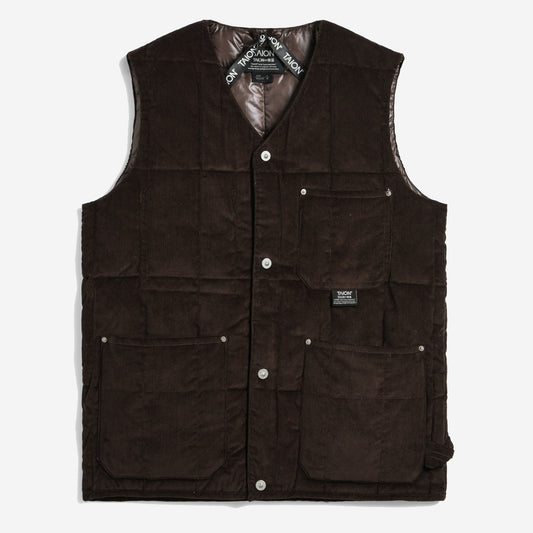 Work V-Neck Button Down Corduroy Vest - Dark Brown