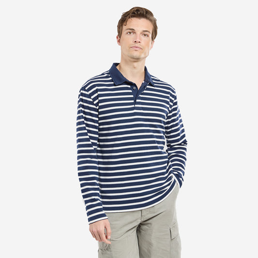 Long-Sleeve Stripe Polo - Marine Deep/Milk