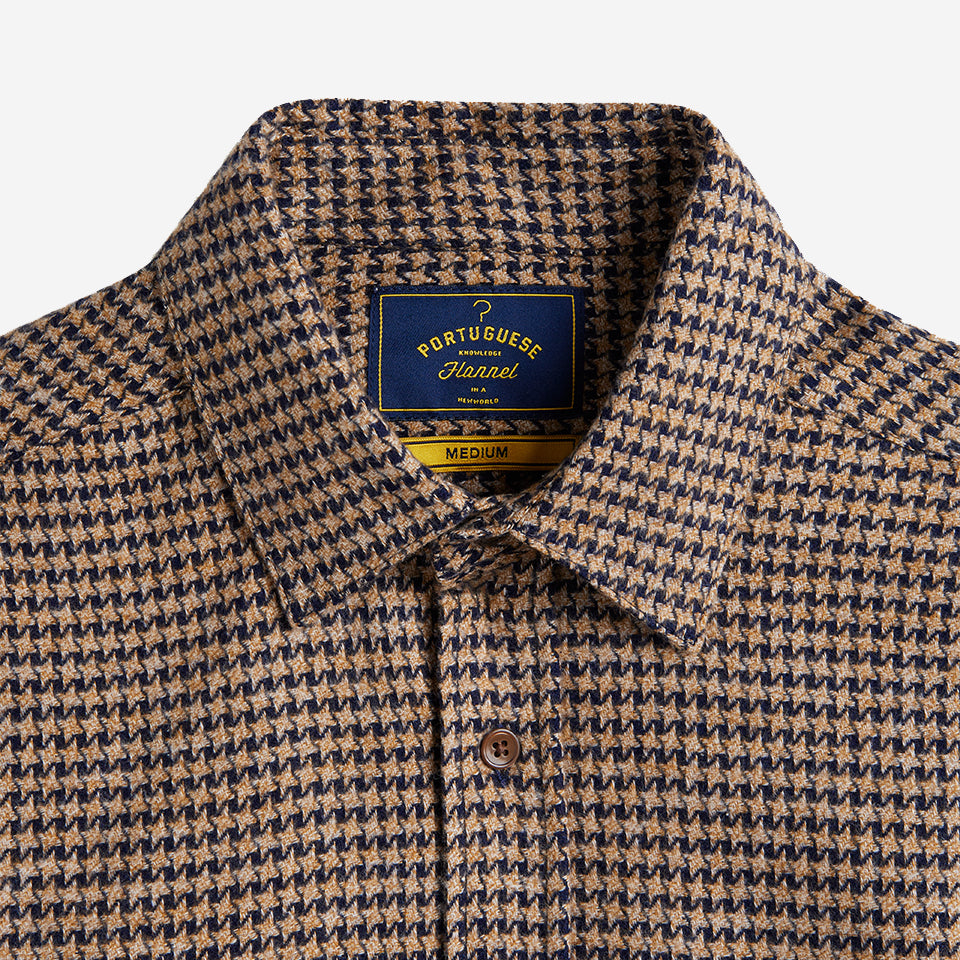 Abstract Houndstooth Flannel Shirt  - Navy