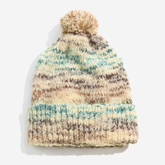 Bobble Loco Wool Knit Beanie - Stone/Multi