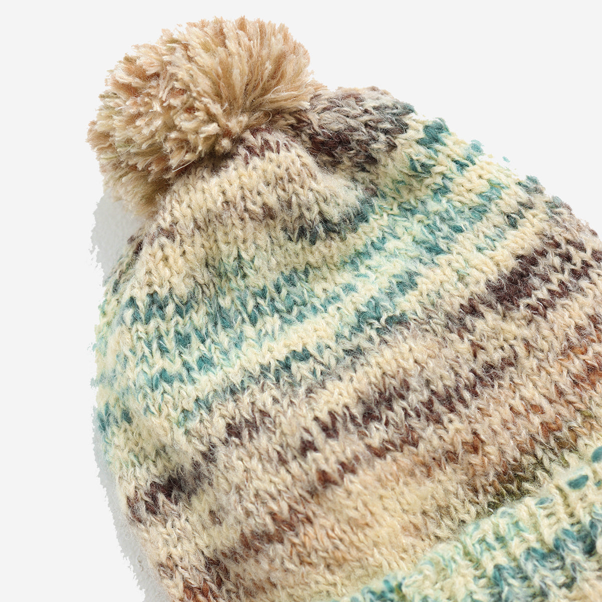Bobble Loco Wool Knit Beanie - Stone/Multi