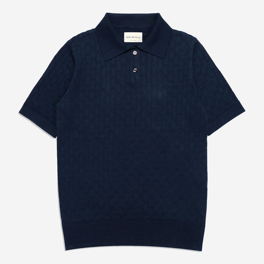 Jacobs Perforated Lace S/S Polo - Navy Iris