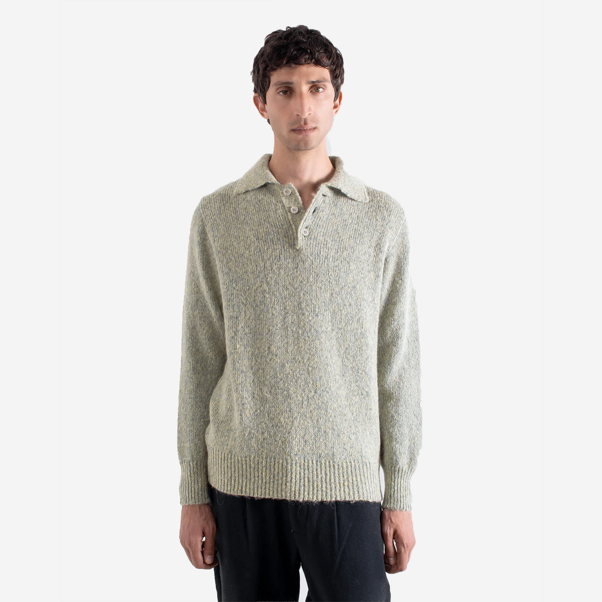 Kier Wool L/S Knitted Polo - Stone Fleck