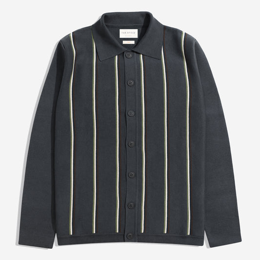 Zigger Kuki Stripe L/S Polo Cardigan - Grey/Multi Stripe