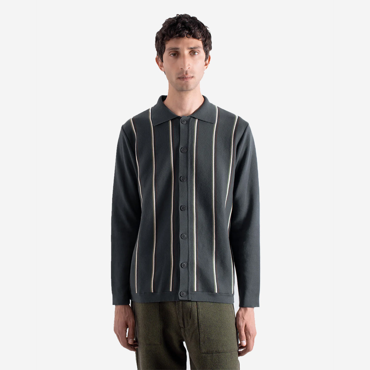 Zigger Kuki Stripe L/S Polo Cardigan - Grey/Multi Stripe