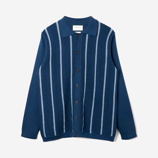 Zigger Herringbone Stripe Cardigan - Navy Blue