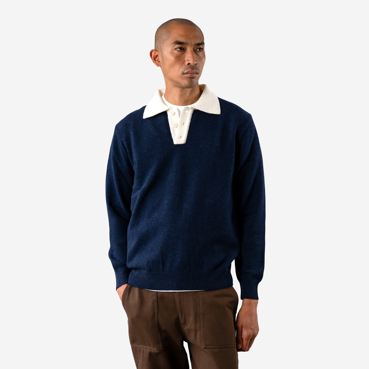Apa Wool Knitted Rugby Polo - Navy