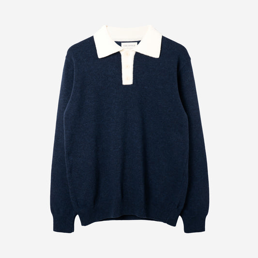 Apa Wool Knitted Rugby Polo - Navy