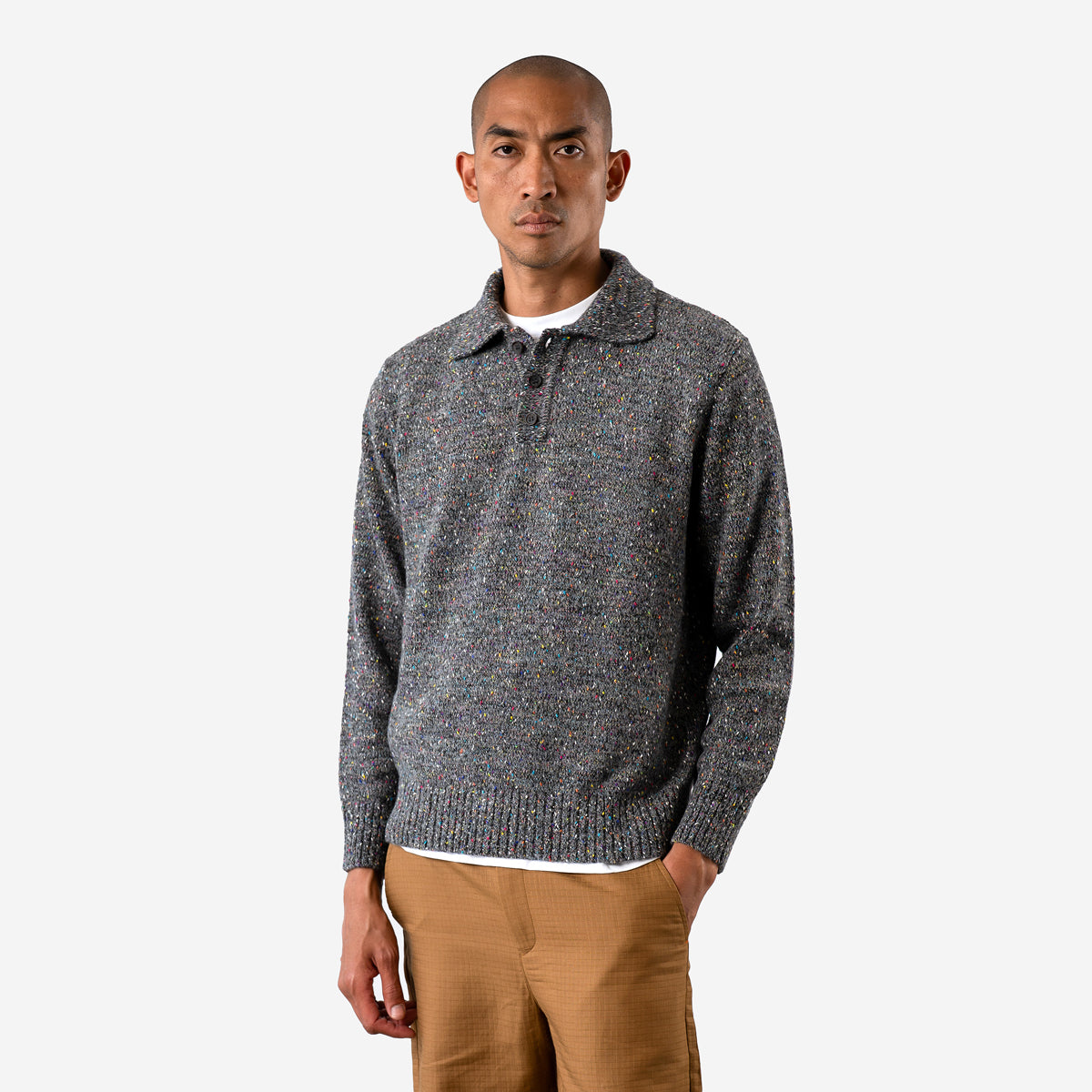 Kier Knitted Polo - Grey Multi-Fleck