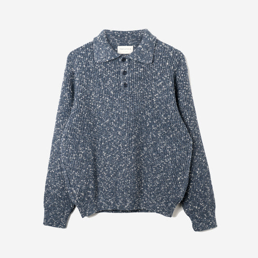 Kier Ribbed Knit Polo - Blue Fleck