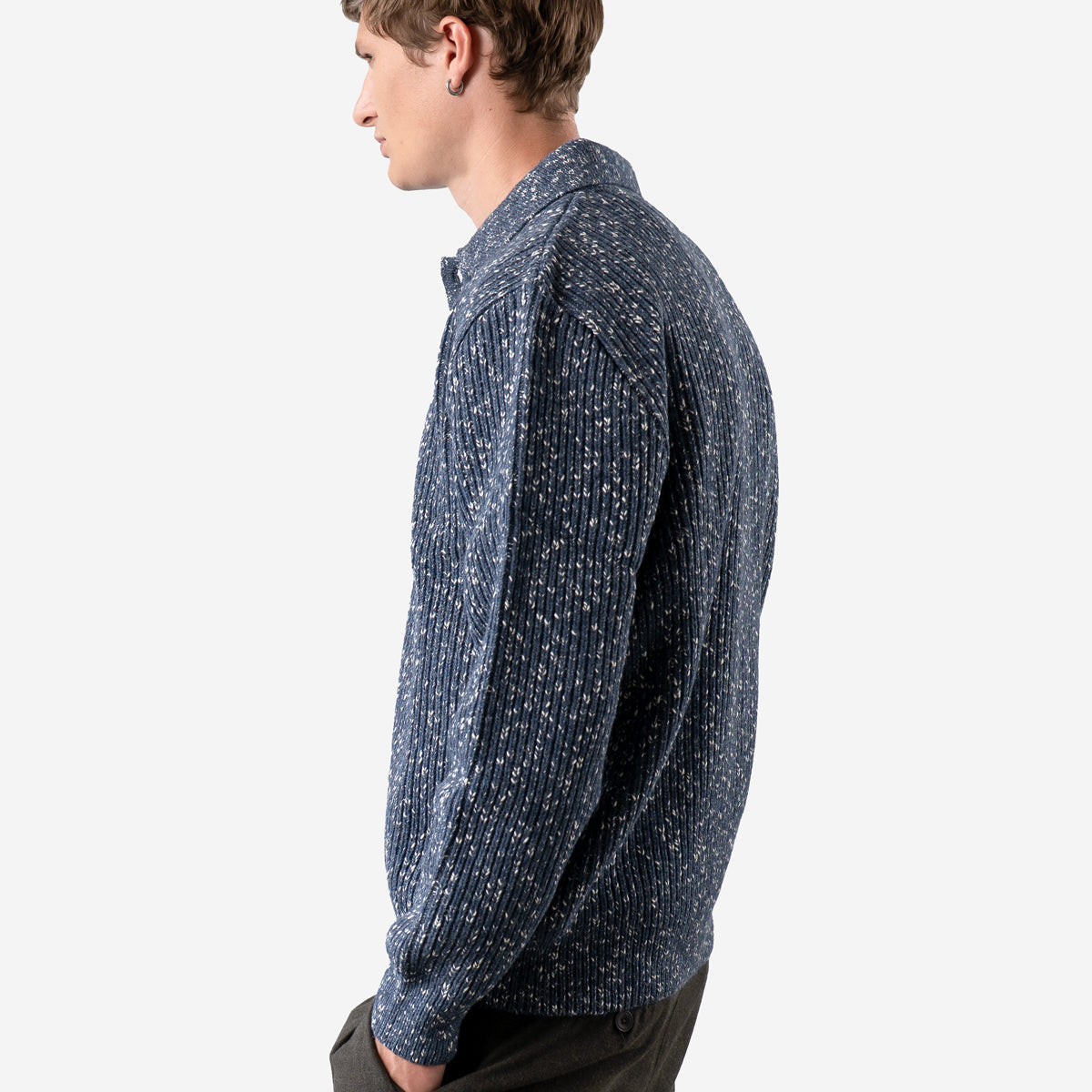 Kier Ribbed Knit Polo - Blue Fleck