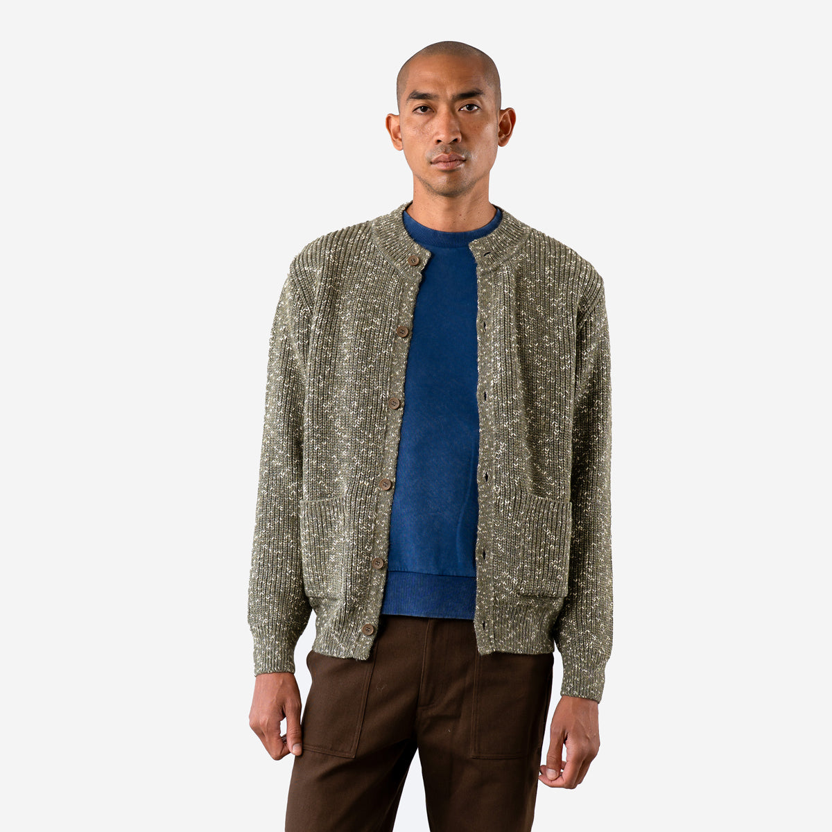 Albers Ribbed Knit Cardigan - Light Green Fleck