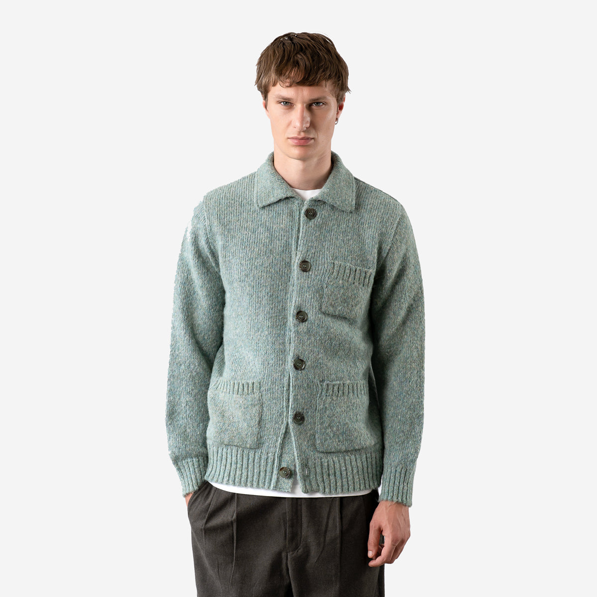 Station Alpaca Blend Knit Cardigan - Aqua Blue