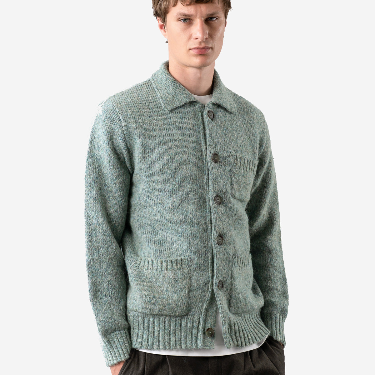 Station Alpaca Blend Knit Cardigan - Aqua Blue
