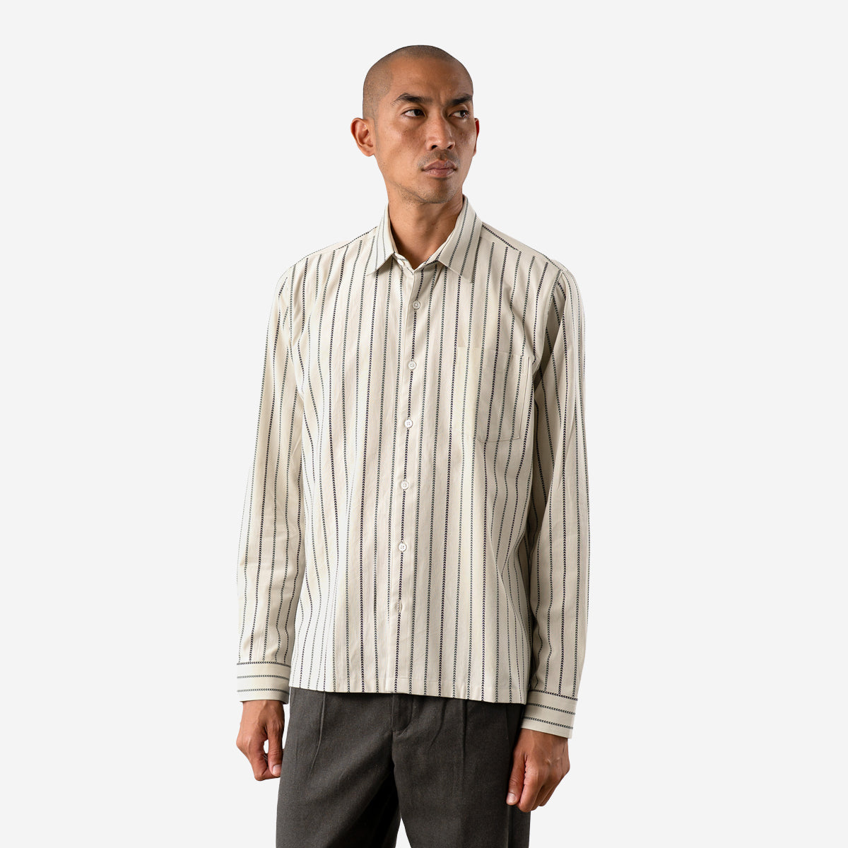 Pennon Dobby Stripe Shirt - Stone Grey