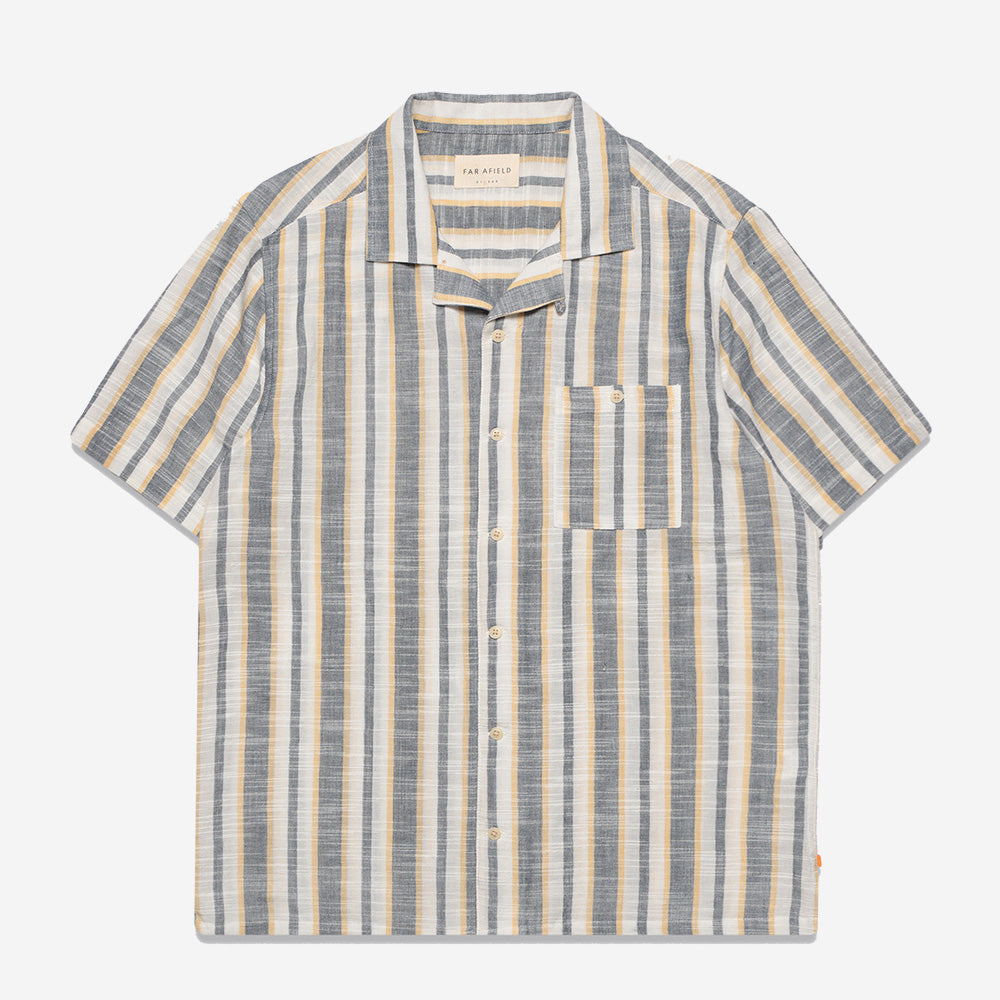 Selleck Slub Stripe Vacation Shirt - Navy Iris/Honey