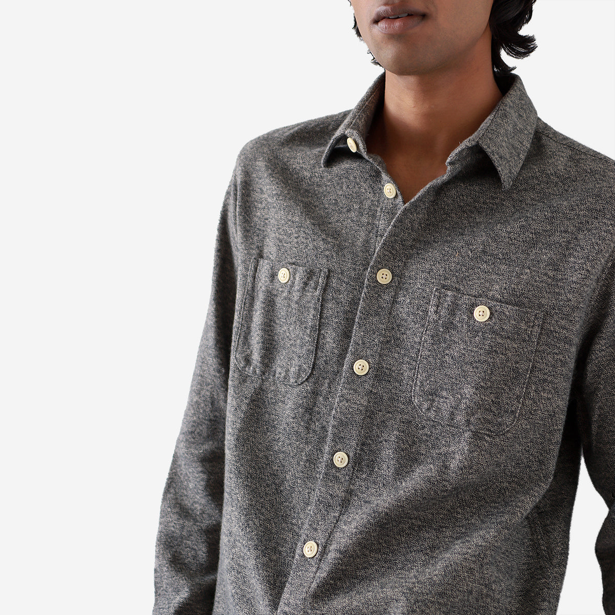 Patch Pocket Melange Shirt - Cornstalk /Slate Brown Grindle