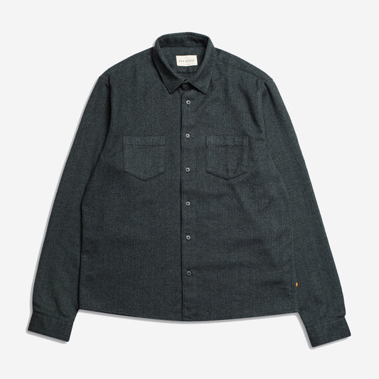 Classic Two Pocket Herringbone Shirt - Forest Green