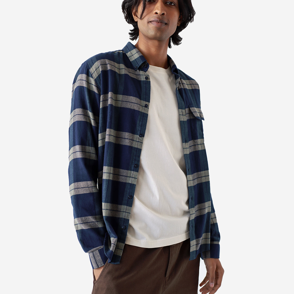 Larry Check Shirt - Navy Iris/Cornstalk