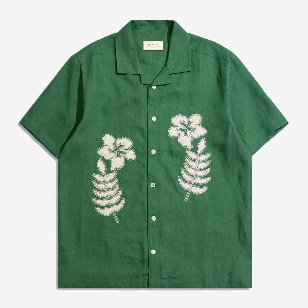 Stachio Floral Flock Embroidery S/S Vacation Shirt - Green