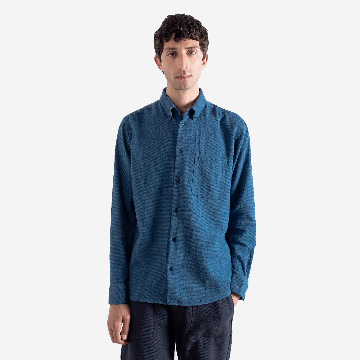 Mod Brushed Dobby Shirt - Navy/Blue