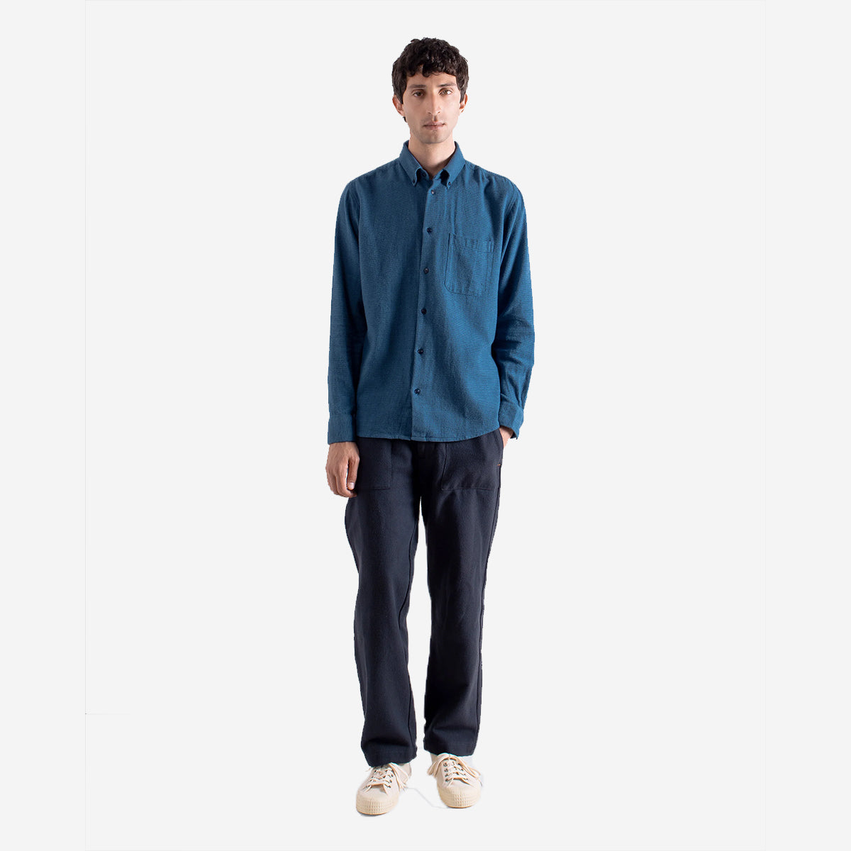 Mod Brushed Dobby Shirt - Navy/Blue
