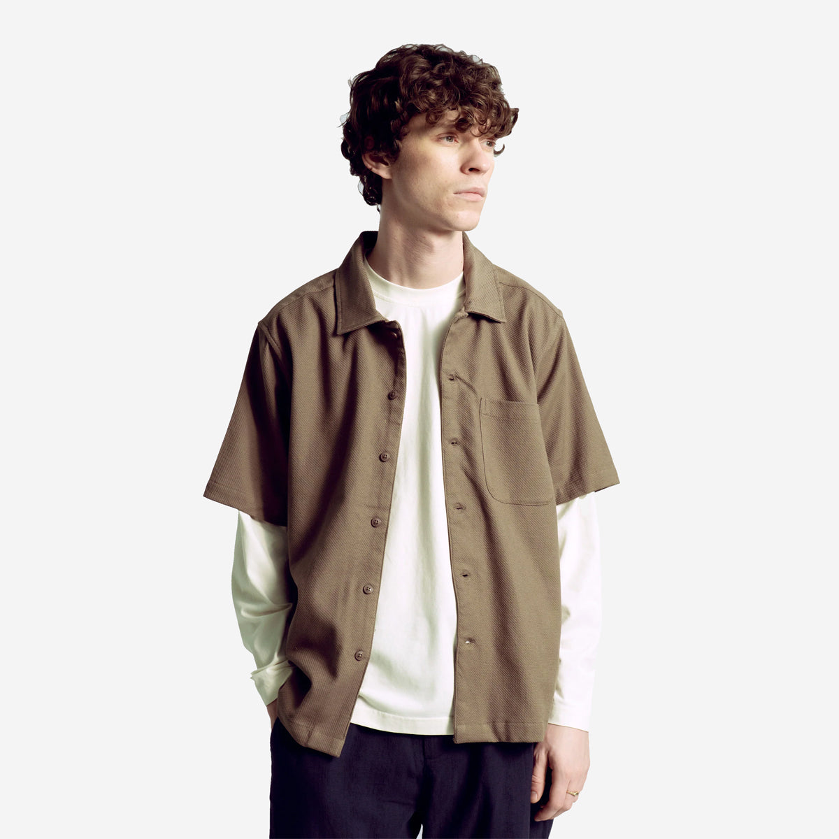 Busey Textured S/S Shirt - Brown