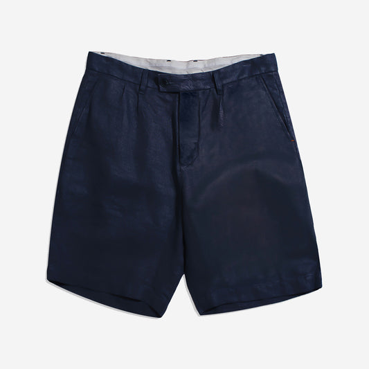 Double Pleat Washed Linen Shorts - Navy Iris