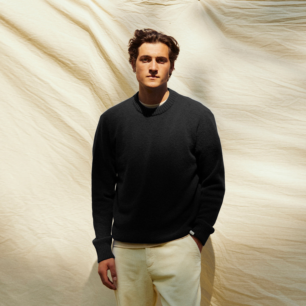 Alpine Brushed Wool Knit Crew - Black