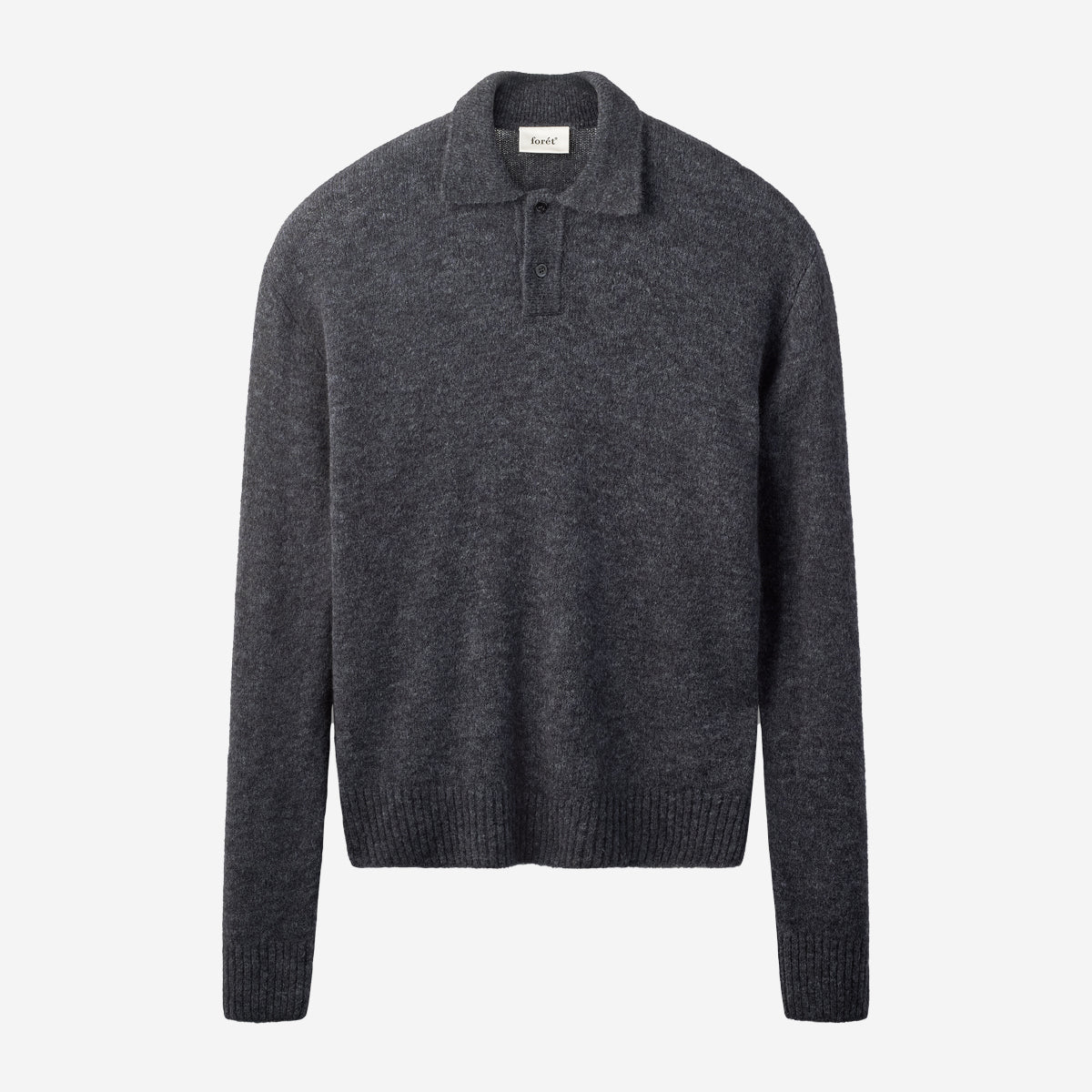 Alpine Brushed Wool Knit Polo - Dark Grey Melange