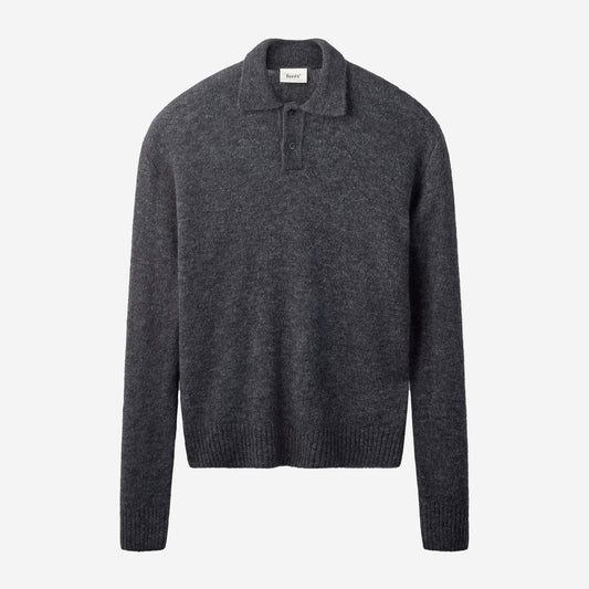 Alpine Brushed Wool Knit Polo - Dark Grey Melange